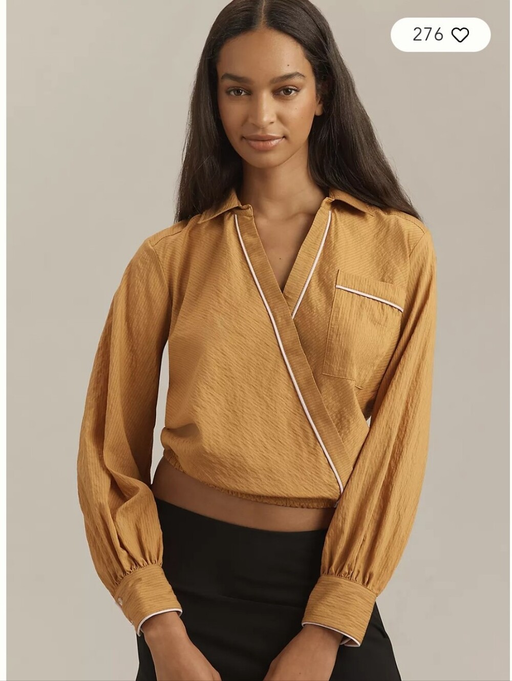 Anthropologie Maeve NWTs Long-Sleeve Piped Wrap Blouse